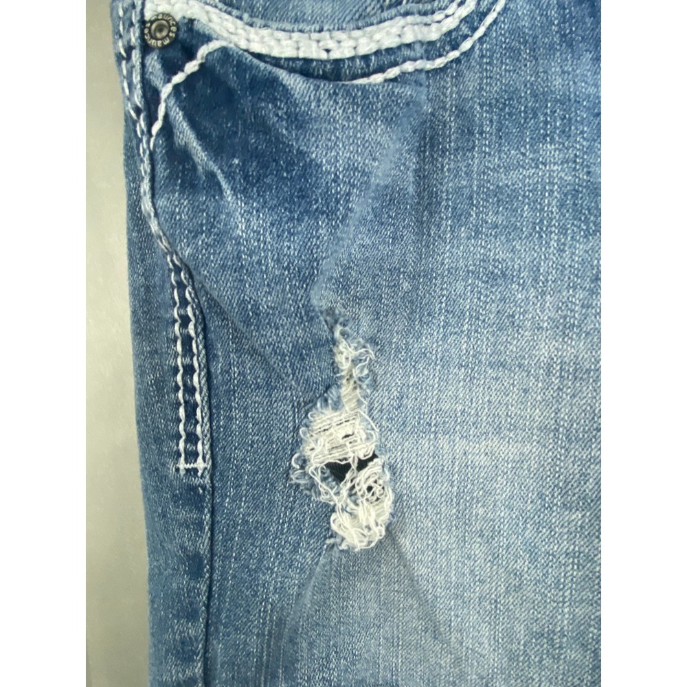 Maurices Womens Denim Shorts Size 13/14 Distressed Contrast‎ Stitch Medium Wash - Picture 4 of 11